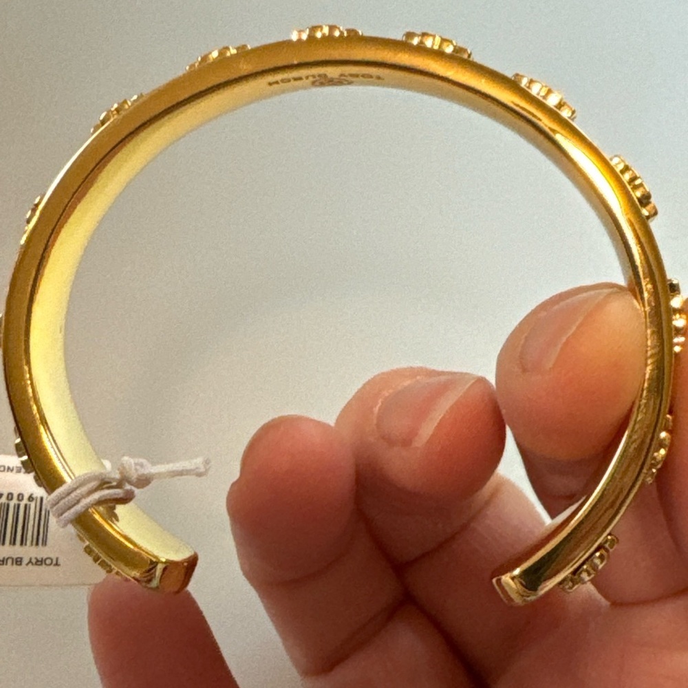 Tory Burch NWT Kira Black Enamel & Gold-Toned Cuff Bracelet - Picture 10 of 12